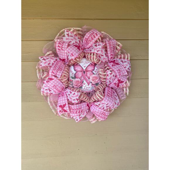 Pink Butterfly Breast Cancer Awareness Wreath Faith Hope Love Pink Ribbon Wreath - Picture 7 of 10